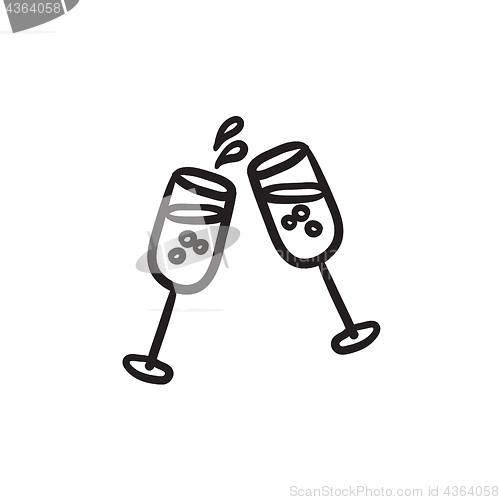 Image of Two glasses of champaign sketch icon.