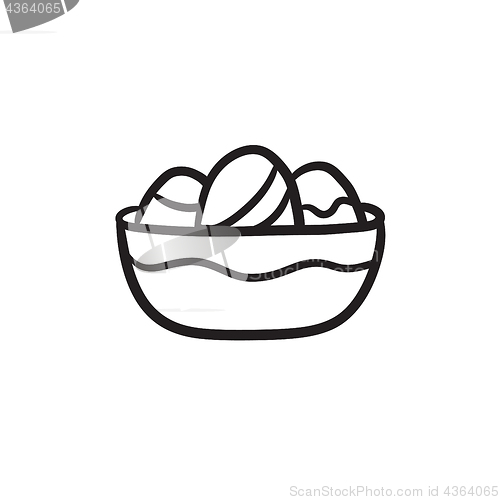Image of Bowl full of easter eggs sketch icon.
