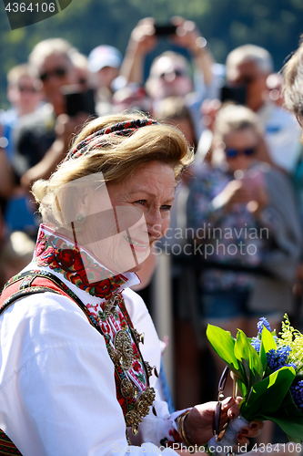 Image of LOEN, NORWAY - MAY, 20 2017: Queen Sonja of Norway at the openin