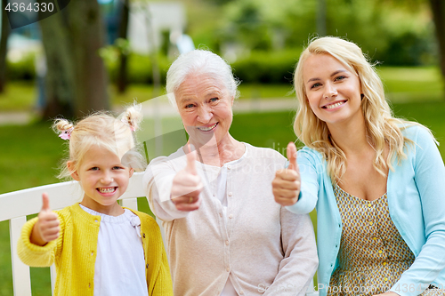 Image of woman with daughter and senior mother at park