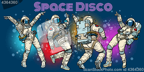 Image of Disco party astronauts dancing men and women