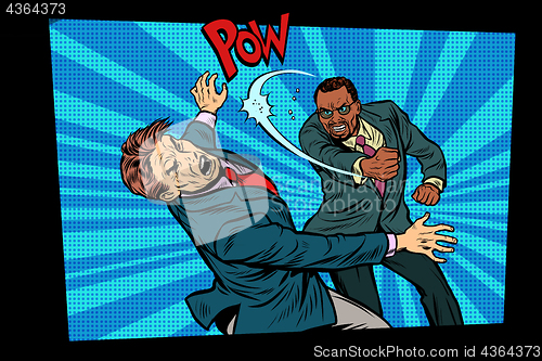 Image of beating two fighting men, strong punch