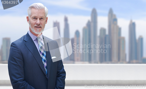 Image of Senior businessman in front of the big city