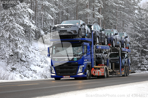 Image of Volvo FM Car Carrier on Winter Highway