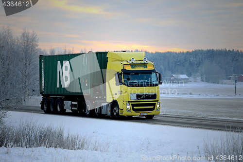 Image of Yellow Volvo FH Semi Twilight Time Transport