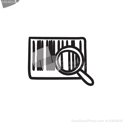 Image of Magnifying glass and barcode sketch icon.