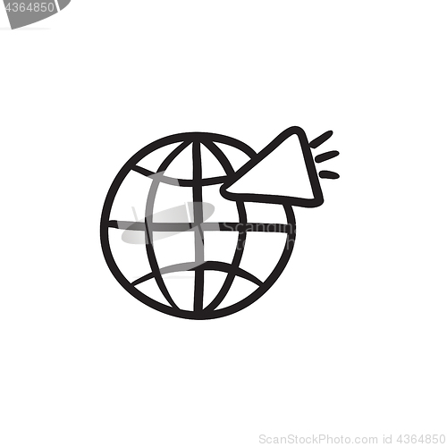 Image of Globe with loudspeaker sketch icon.