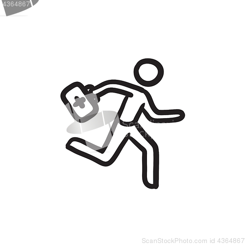 Image of Paramedic running with first aid kit sketch icon.