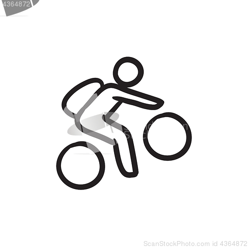 Image of Man riding bike sketch icon.