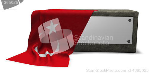 Image of stone socket with blank sign and flag of turkey - 3d rendering