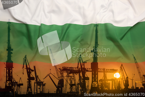 Image of Industrial concept with Bulgaria flag at sunset