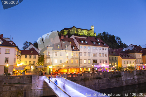 Image of Evening panorama of riverfront of Ljubljana, Slovenia.