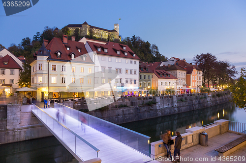 Image of Evening panorama of riverfront of Ljubljana, Slovenia.