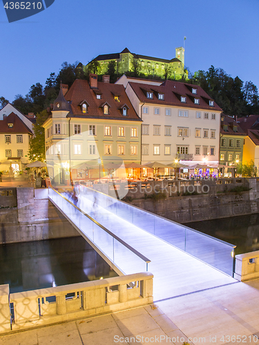 Image of Evening panorama of riverfront of Ljubljana, Slovenia.