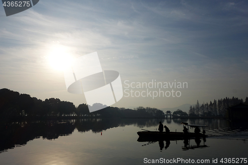 Image of Sunset at West Lake (Xihu) in Hangzhou China