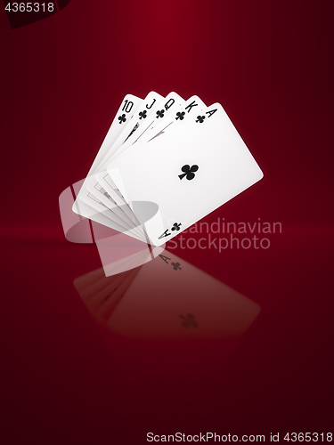 Image of some poker cards on a background red