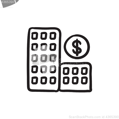 Image of Condominium with dollar symbol sketch icon.