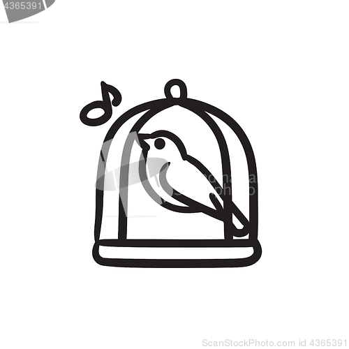 Image of Bird singing in cage sketch icon.