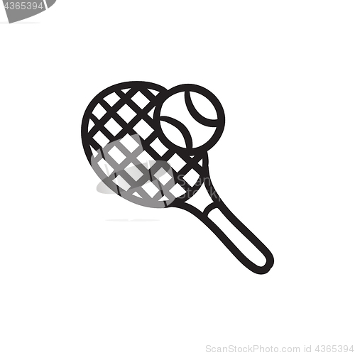 Image of Tennis racket and ball sketch icon.