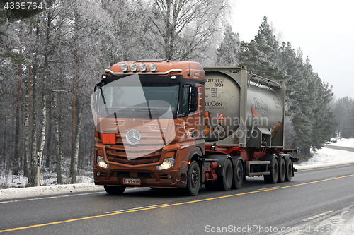 Image of Mercedes-Benz Semi Chemical Transport in Winter