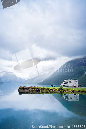 Image of Family vacation travel RV, holiday trip in motorhome