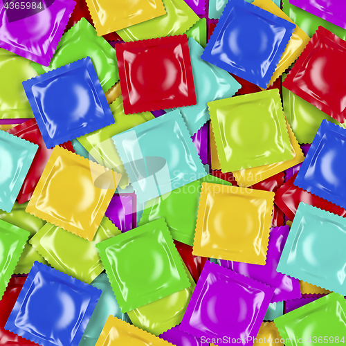 Image of Multicolored condoms, top view