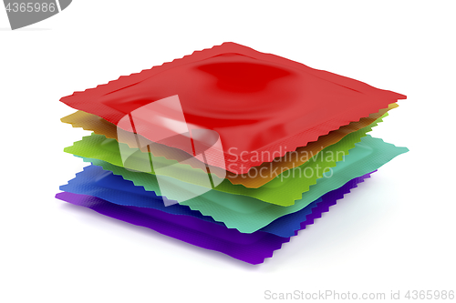 Image of Many condoms on white background