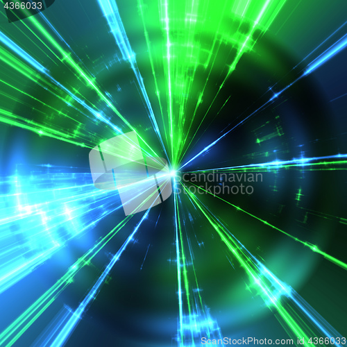 Image of green and blue laser rays