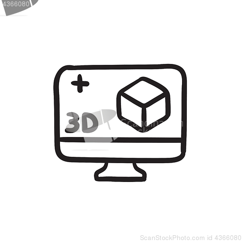 Image of Computer monitor with 3D box sketch icon.