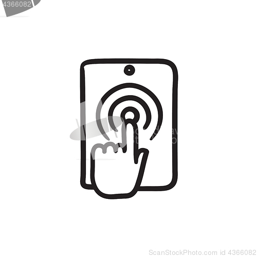 Image of Finger touching digital tablet sketch icon.