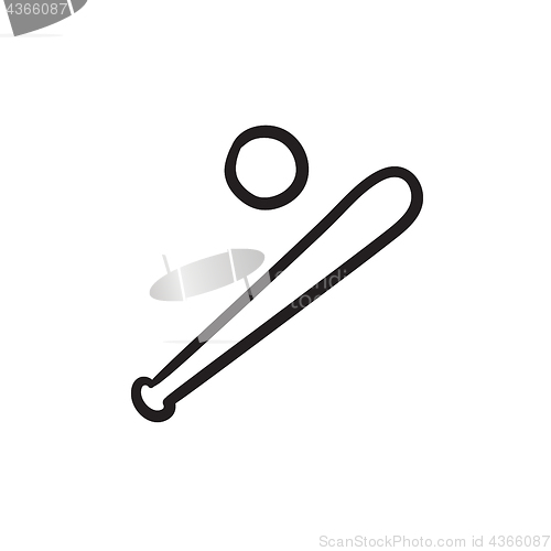 Image of Baseball bat and ball sketch icon.