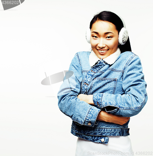 Image of young pretty long hair asian woman happy smiling emotional posin