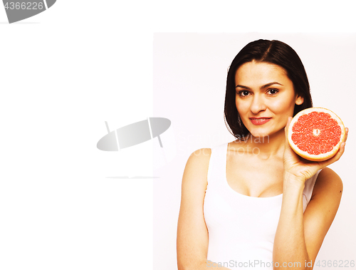 Image of beauty woman with grapefruit isolated