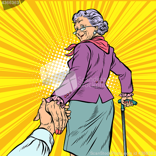 Image of follow me Mature woman Granny leads hand