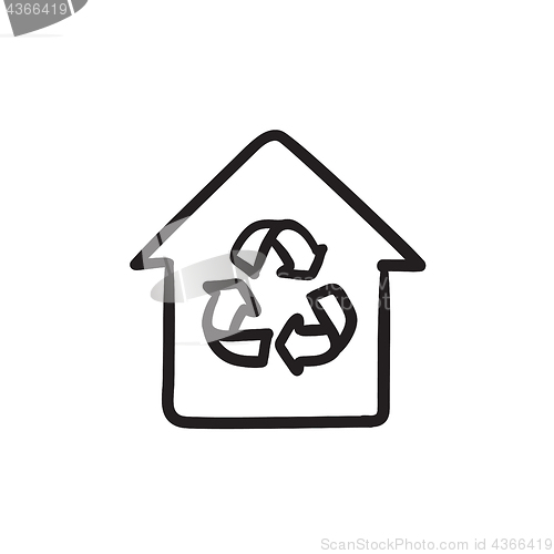 Image of House with recycling symbol sketch icon.