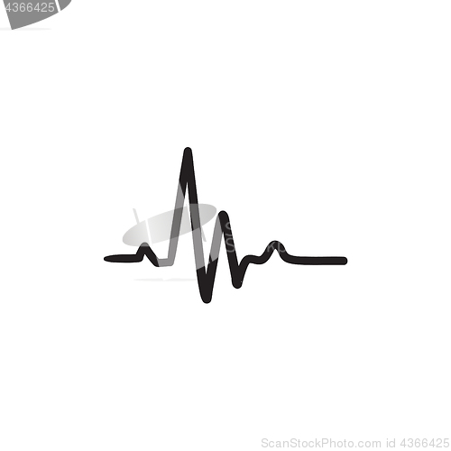 Image of Heart beat cardiogram sketch icon.