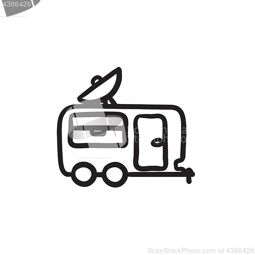 Image of Caravan with satellite dish sketch icon.