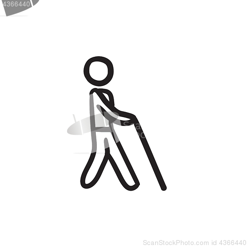 Image of Blind man with stick sketch icon.