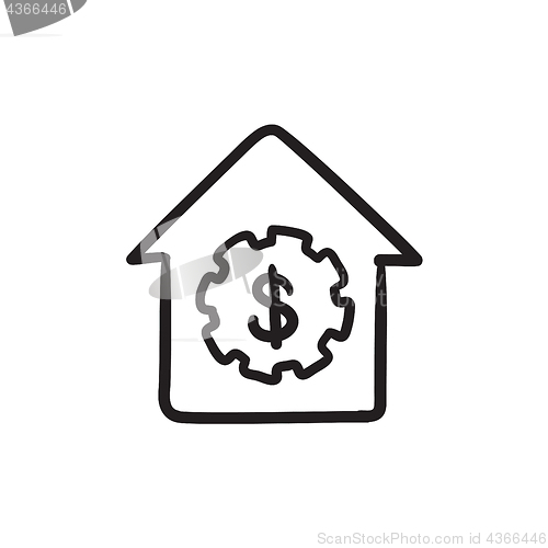 Image of House with dollar symbol sketch icon.