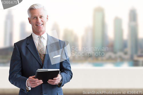 Image of Senior businessman in front of the big city