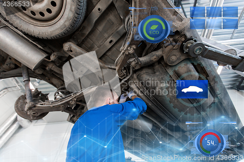 Image of mechanic man or smith repairing car at workshop