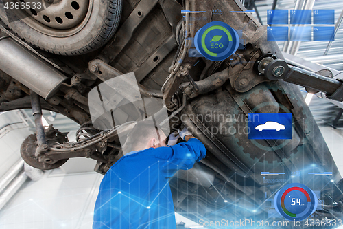 Image of mechanic man or smith repairing car at workshop