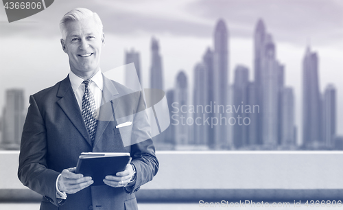 Image of Senior businessman in front of the big city