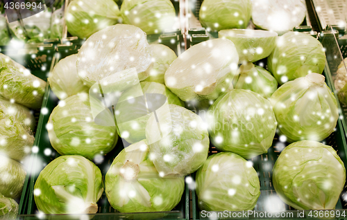 Image of close up of cabbage at grocery store or market