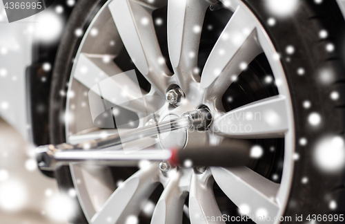 Image of screwdriver and car wheel tire