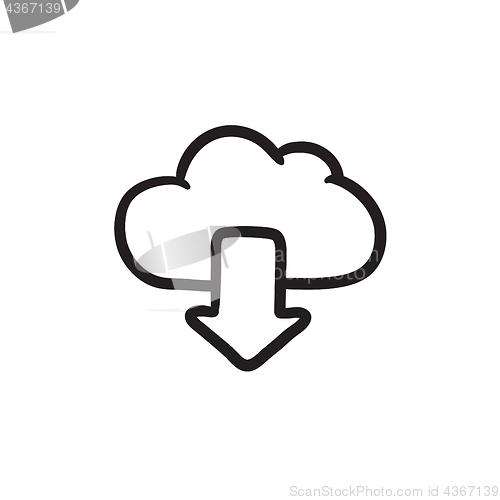 Image of Cloud with arrow down sketch icon.