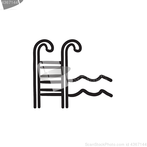Image of Swimming pool with ladder sketch icon.