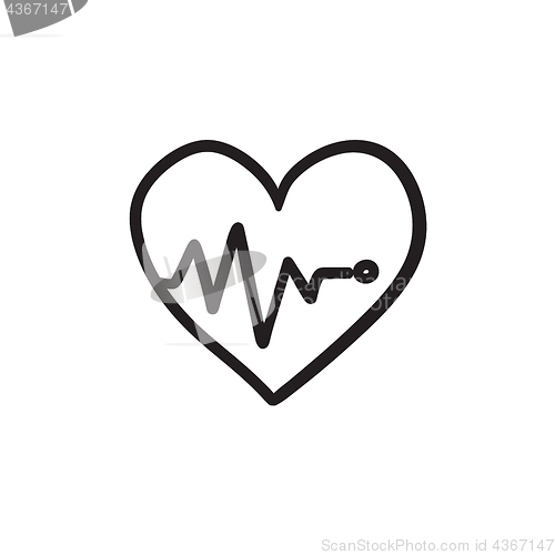 Image of Heart with cardiogram sketch icon.