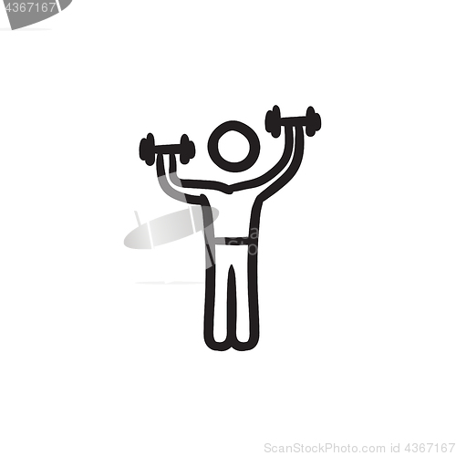 Image of Man exercising with dumbbells sketch icon.