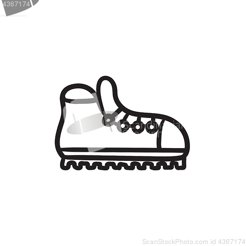 Image of Hiking boot with crampons sketch icon.